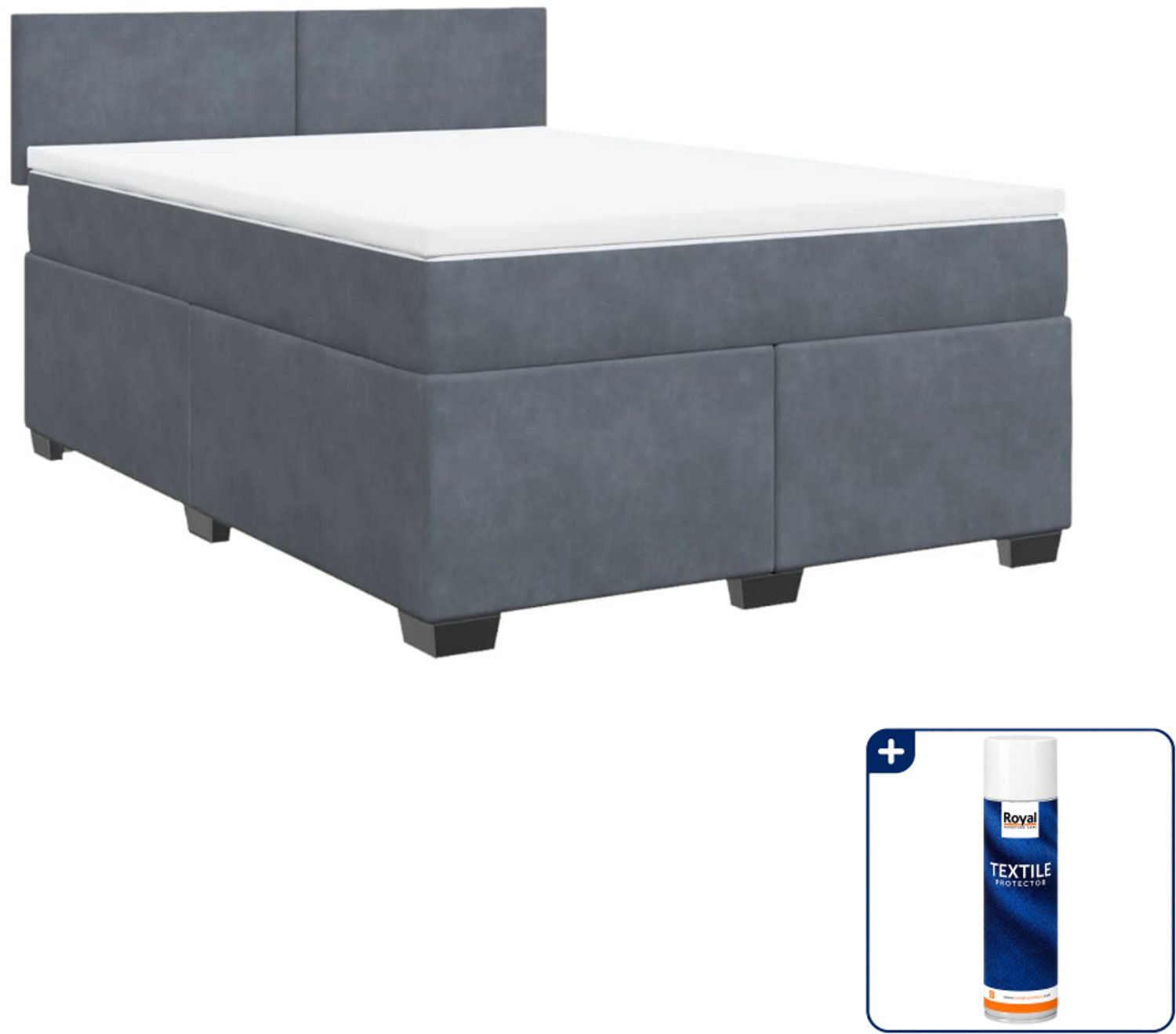 vidaXL boxspring met matras - Queensize - 160 x 200 cm - donkergrijs - Inclusief textielbeschermer 500 ml