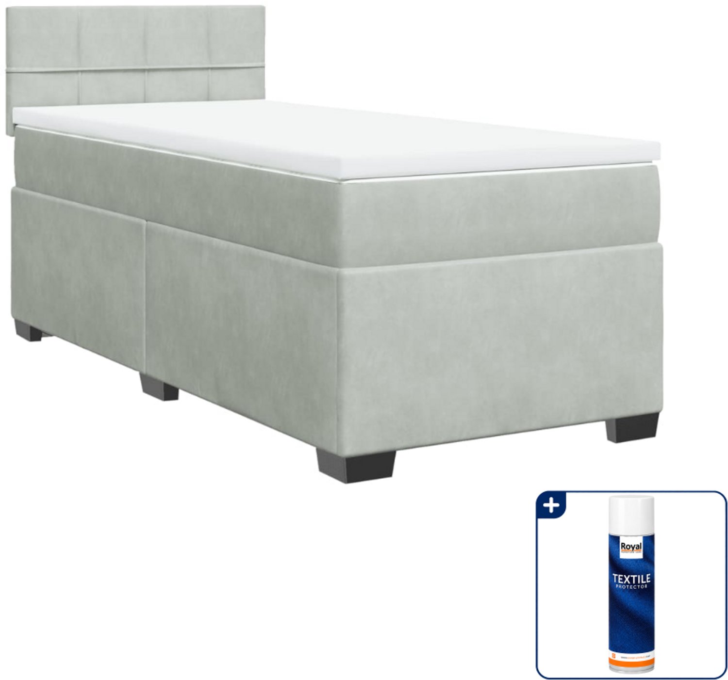 vidaXL boxspring met matras 90 x 200 cm - fluweel - lichtgrijs - Inclusief textielbeschermer 500 ml