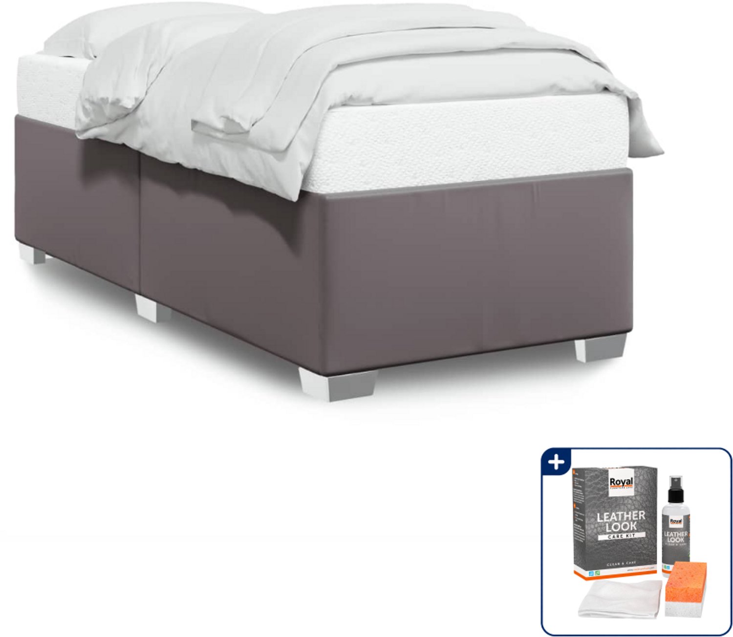 vidaXL bedframe - 100 x 200 cm - kunstleer - grijs - Inclusief onderhoudsset voor kunstleer 150 ml
