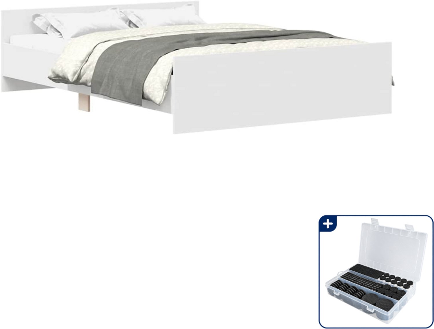 vidaXL bedframe - 150 x 200 cm - wit - Inclusief antikrasvilt 177-delig