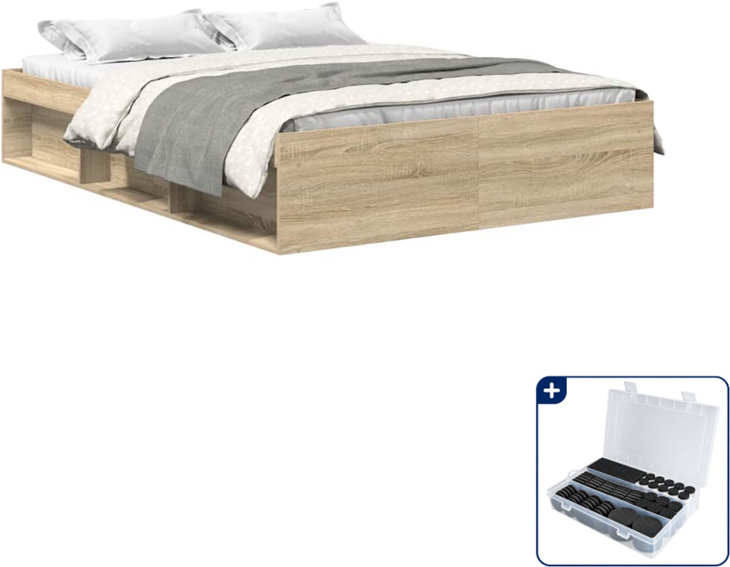 vidaXL bedframe - 120 x 190 cm - sonoma eikenkleurig - Inclusief antikrasvilt 177-delig Grijs