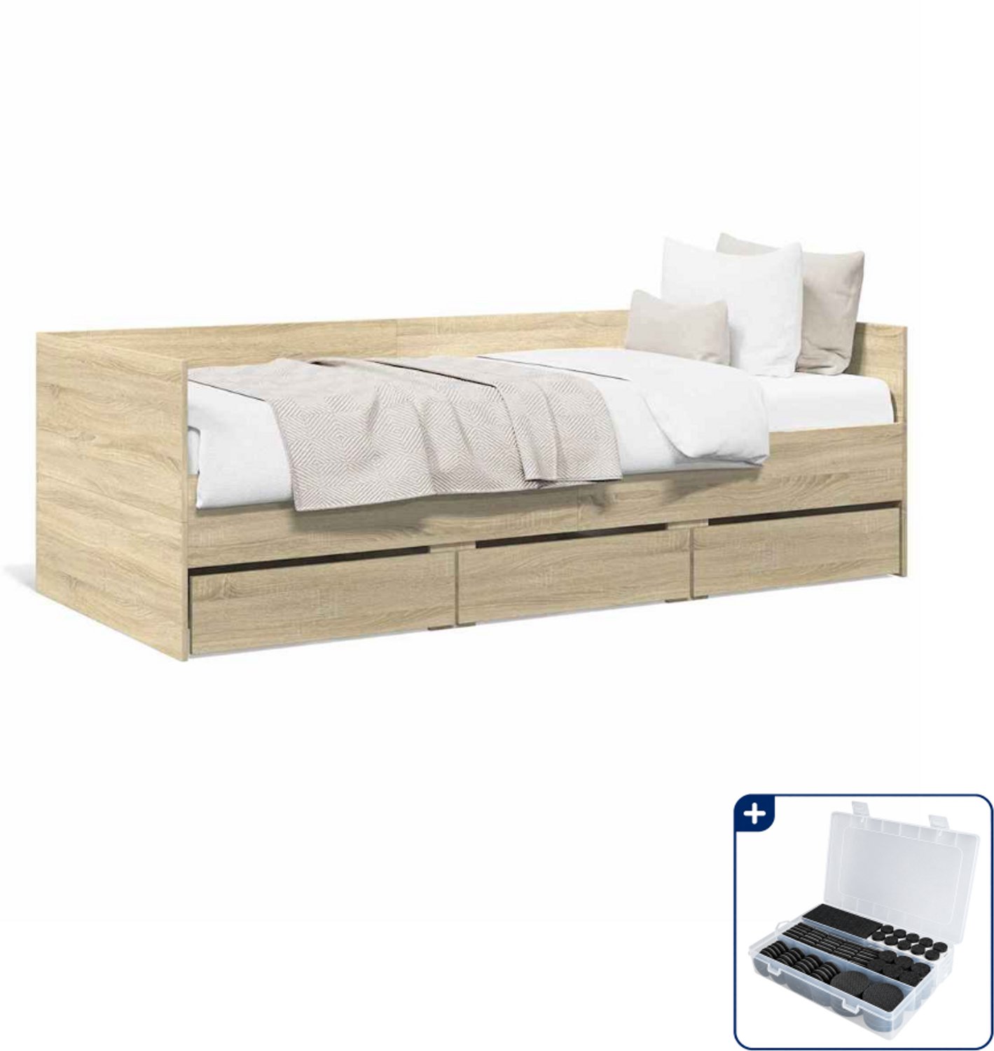 vidaXL slaapbank met 3 lades - 90 x 190 cm - bewerkt hout - sonoma eiken - Inclusief antikrasvilt 177-delig Grijs