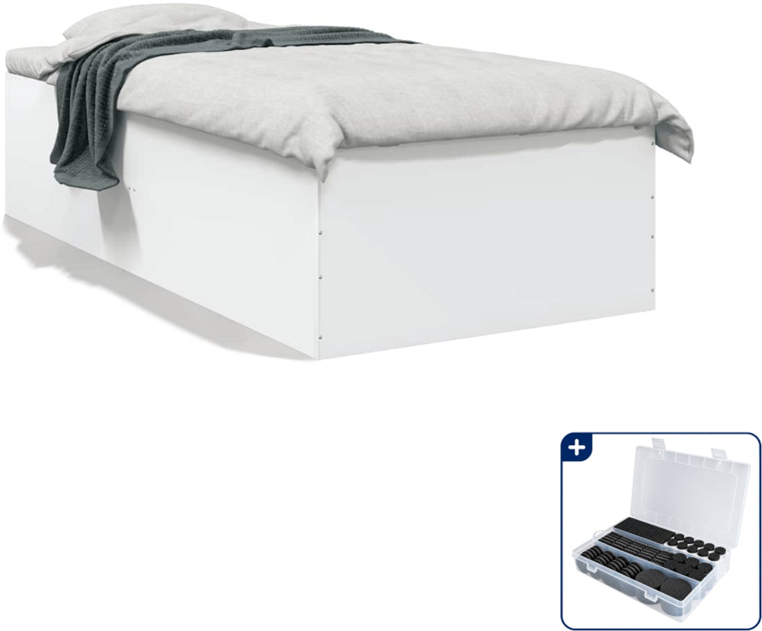 vidaXL bedframe - 100 x 200 cm - bewerkt hout - wit - Inclusief antikrasvilt 177-delig