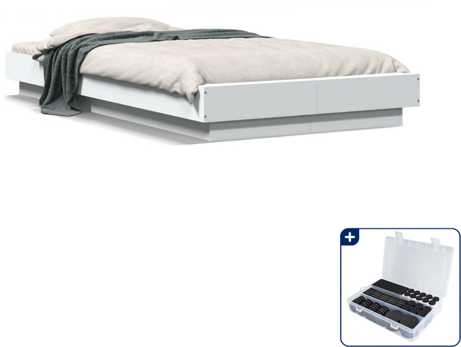 vidaXL bedframe - 90 x 190 cm - bewerkt hout - wit - Inclusief antikrasvilt 177-delig