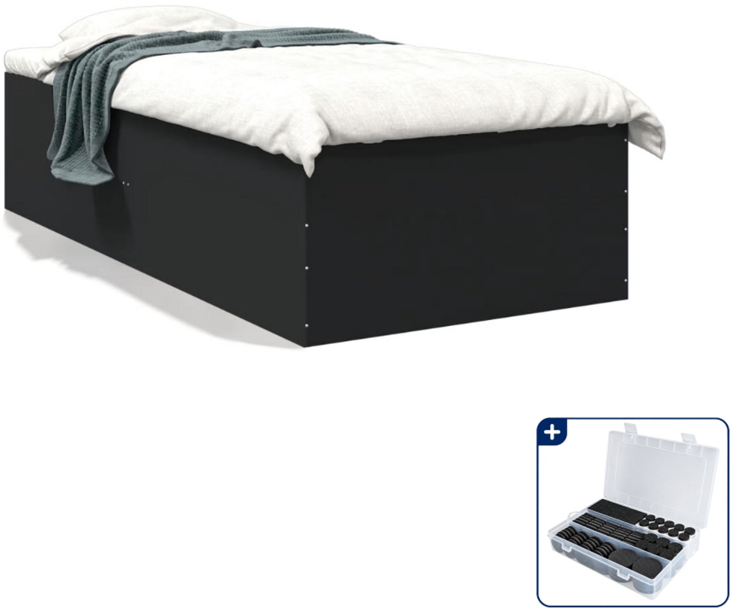 vidaXL bedframe - 75 x 190 cm - bewerkt hout - zwart - Inclusief antikrasvilt 177-delig