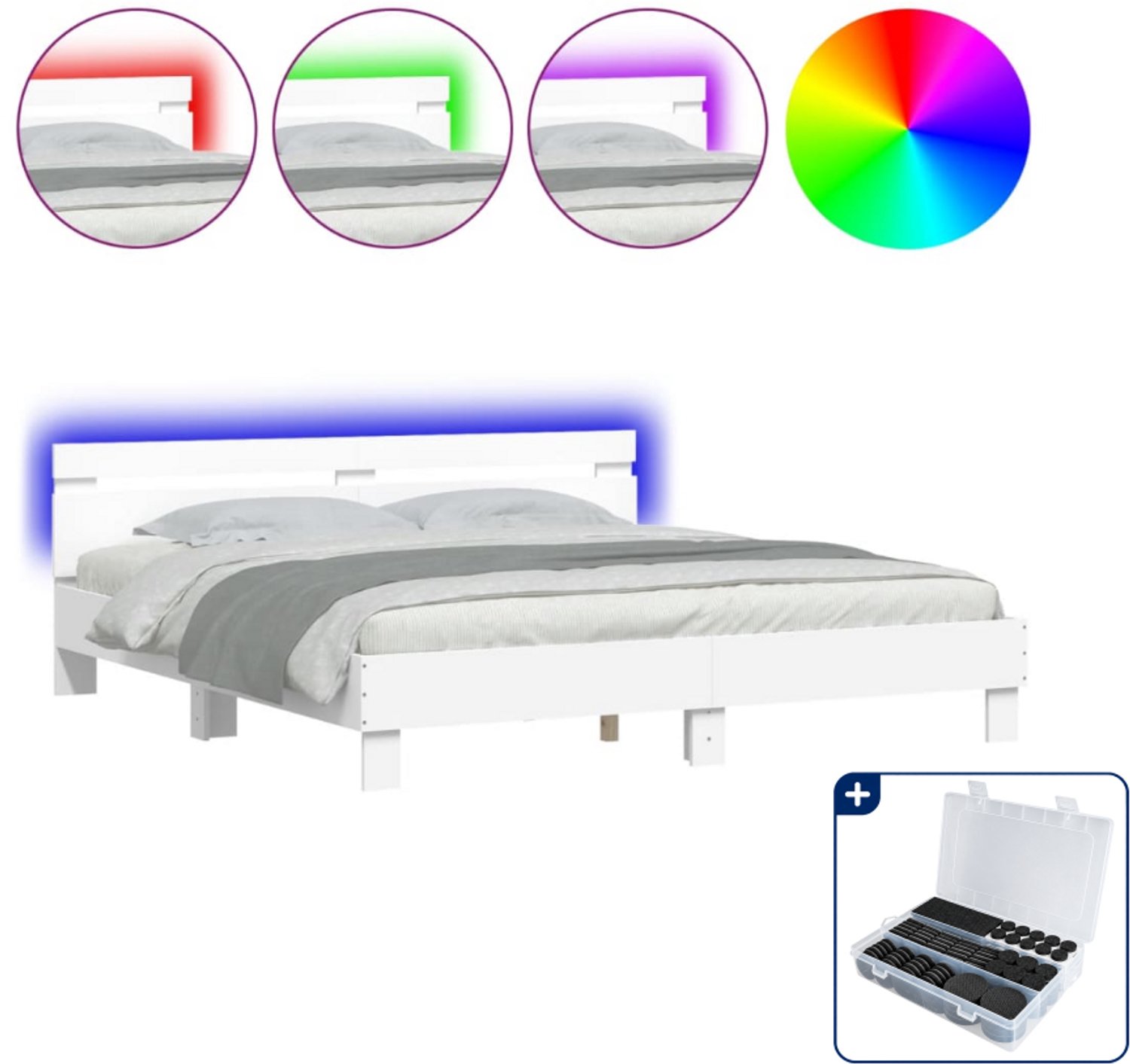 vidaXL bedframe - 200 x 200 cm - bewerkt hout - wit - Inclusief antikrasvilt 177-delig