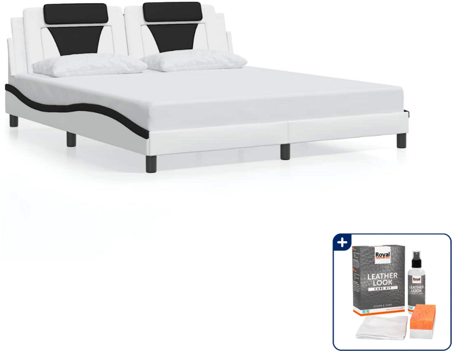 vidaXL Viana bedframe - Kingsize - 180 x 200 cm - wit en zwart - Inclusief onderhoudsset voor kunstleer 150 ml Bruin
