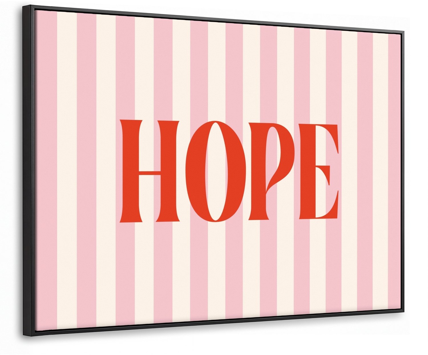Canvas Schilderij met Baklijst 70x50cm - Zachtroze - Rood - Strepen - Hope - Muurdecoratie woonkamer - Slaapkamer decoratie - Kamer accessoires - Schilderijen op canvas met lijst