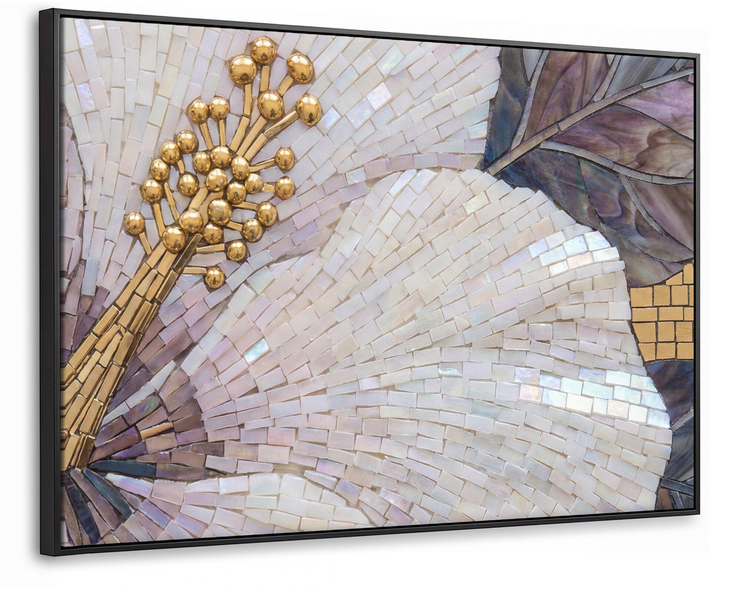 Canvas Schilderij met Baklijst XXL Canvas Schilderij met Baklijst 120x80cm - Bloemen - Mozaïek - Kunst - Modern - Goud - Muurdecoratie woonkamer - Slaapkamer decoratie - Kamer accessoires - Schilderijen op canvas met lijst groot