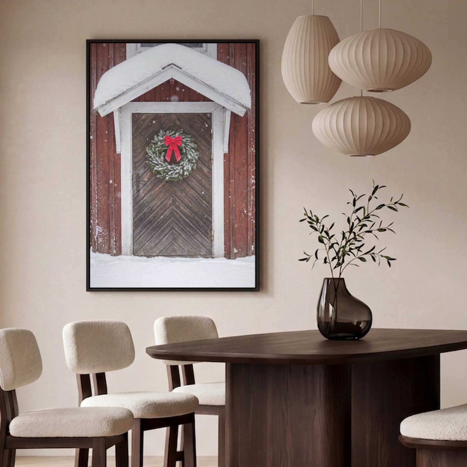 Canvas Schilderij met Baklijst XXL Canvas Schilderij met Baklijst 100x150cm - Deur - Kerstkrans - Winter - Muurdecoratie woonkamer - Slaapkamer decoratie - Kamer accessoires - Schilderijen op canvas met lijst groot – foto 2