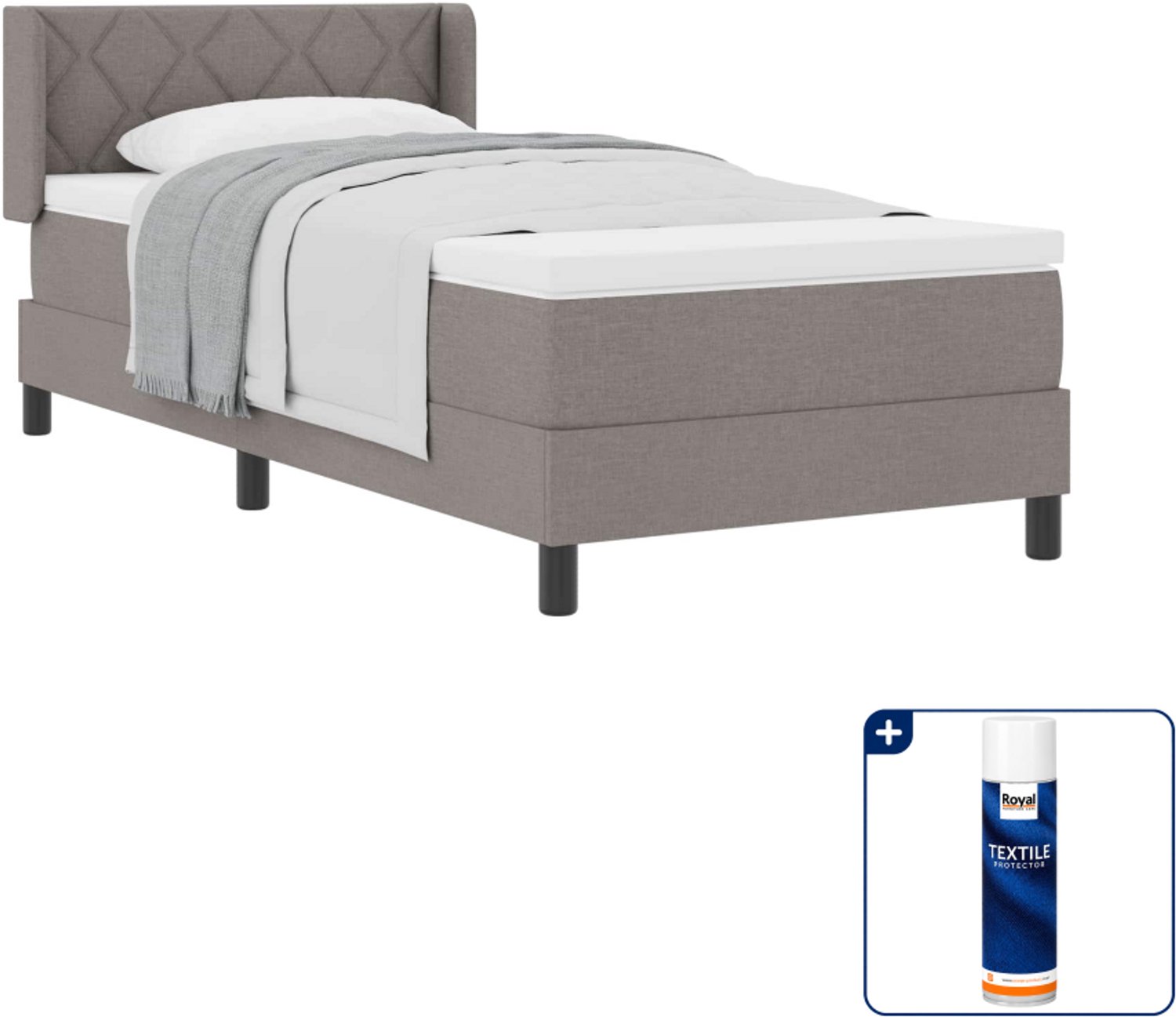 vidaXL boxspringbed - 90 x 200 cm - taupe - Inclusief textielbeschermer 500 ml