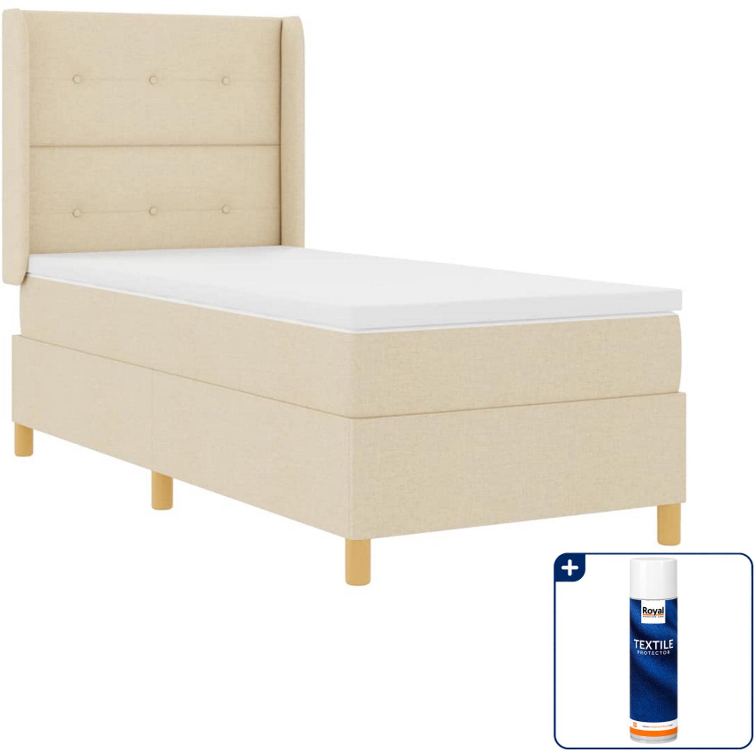 vidaXL Boxspringbed - 100 x 200 cm - stof - crème - Inclusief textielbeschermer 500 ml