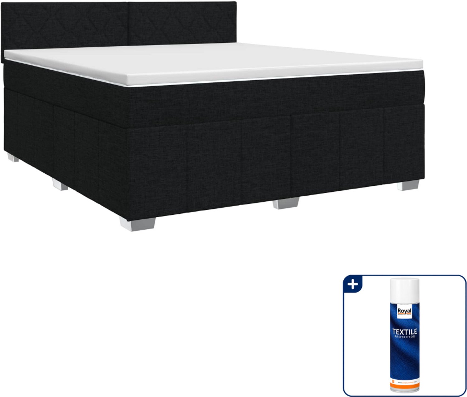 vidaXL Kingsize boxspringbed - 180 x 200 cm - zwart - Inclusief textielbeschermer 500 ml