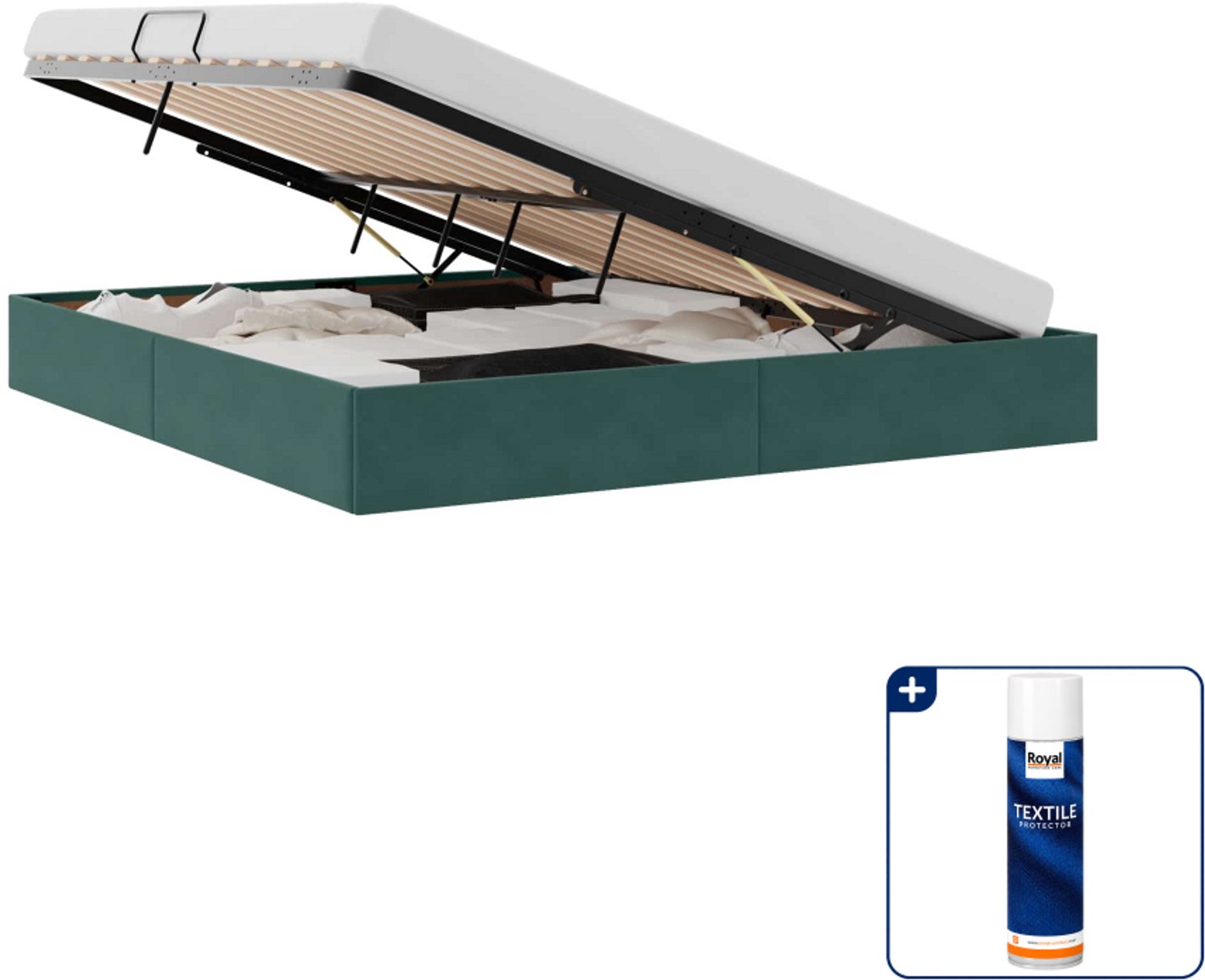 vidaXL ottoman bedframe - Kingsize - 180 x 200 cm - donkergroen - Inclusief textielbeschermer 500 ml