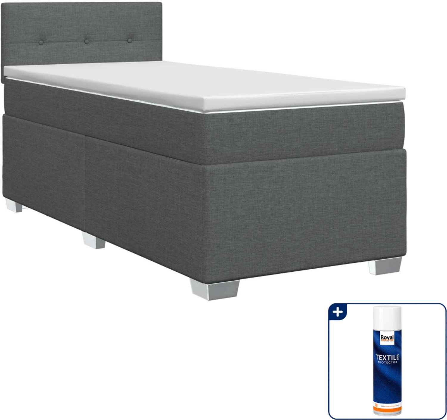vidaXL boxspringbed met matras - 90 x 190 cm - stof - donkergrijs - Inclusief textielbeschermer 500 ml Donker Grijn
