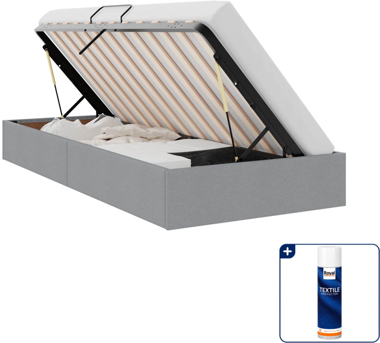 vidaXL Ottoman bedframe - 90 x 200 cm - metaal - lichtgrijs - Inclusief textielbeschermer 500 ml