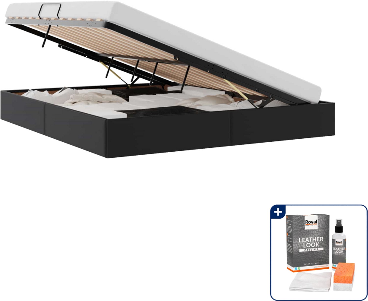 vidaXL Kingsize bedframe - 180 x 200 cm - kunstleer - zwart - Inclusief onderhoudsset voor kunstleer 150 ml