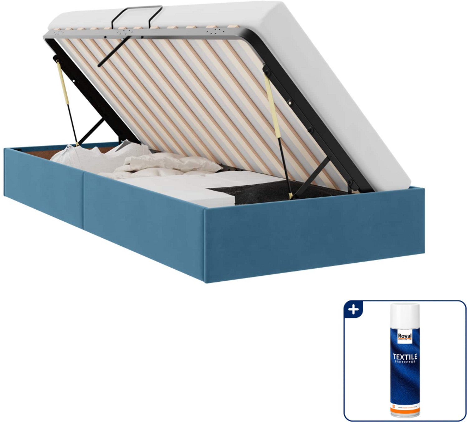 vidaXL ottoman bedframe - 100 x 200 cm - fluweel - donkerblauw - Inclusief textielbeschermer 500 ml