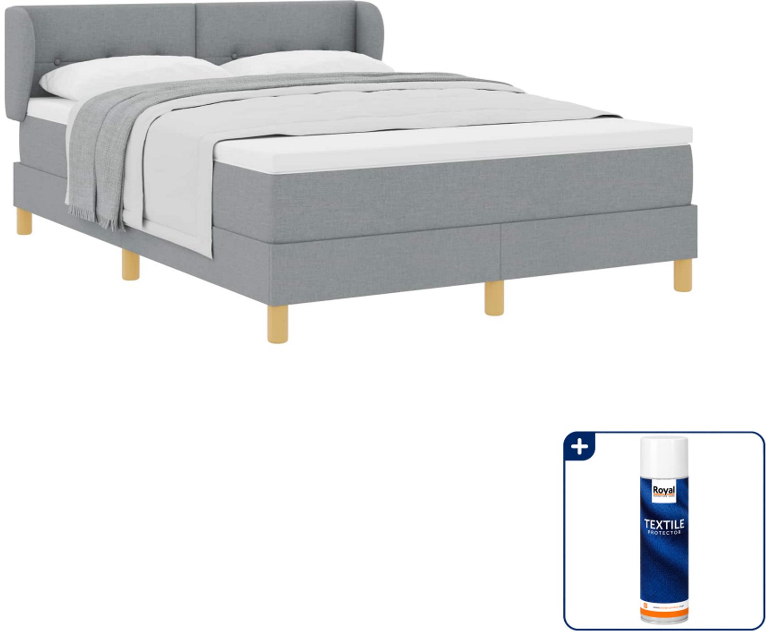 vidaXL Boxspringbed Small double - 140 x 200 cm - lichtgrijs - Inclusief textielbeschermer 500 ml