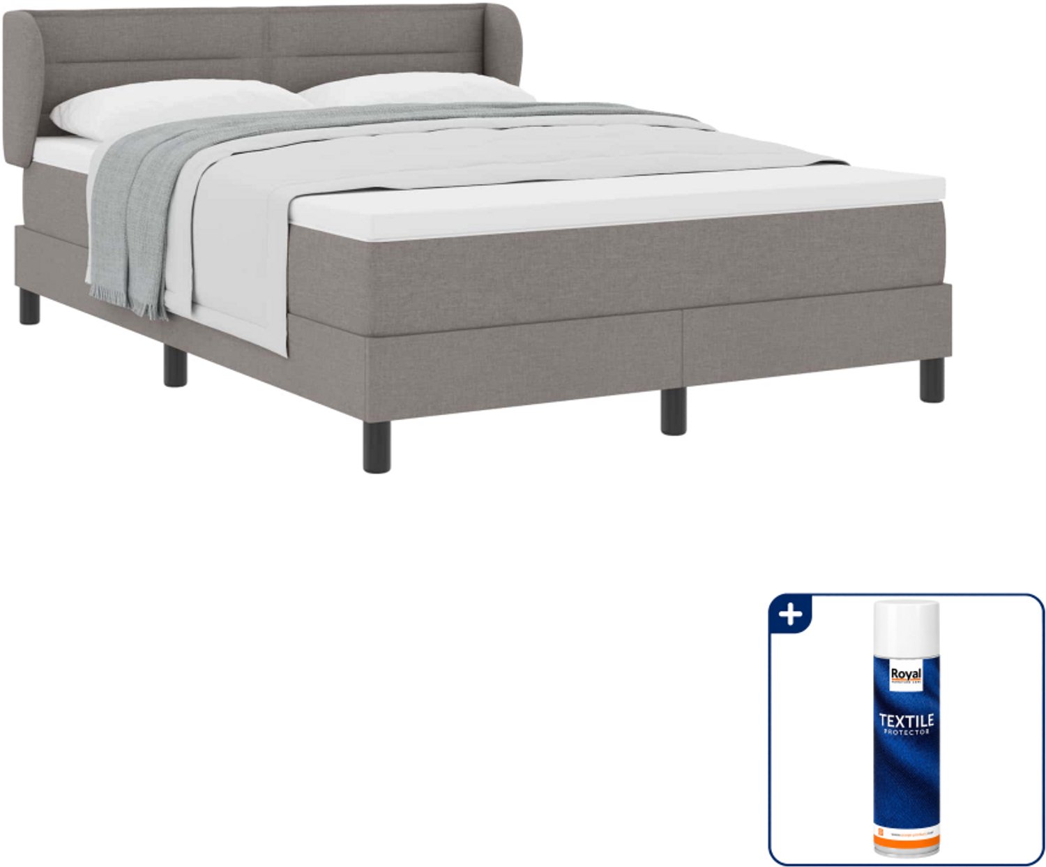 vidaXL boxspringbed - Queensize - 160 x 200 cm - taupe - Inclusief textielbeschermer 500 ml