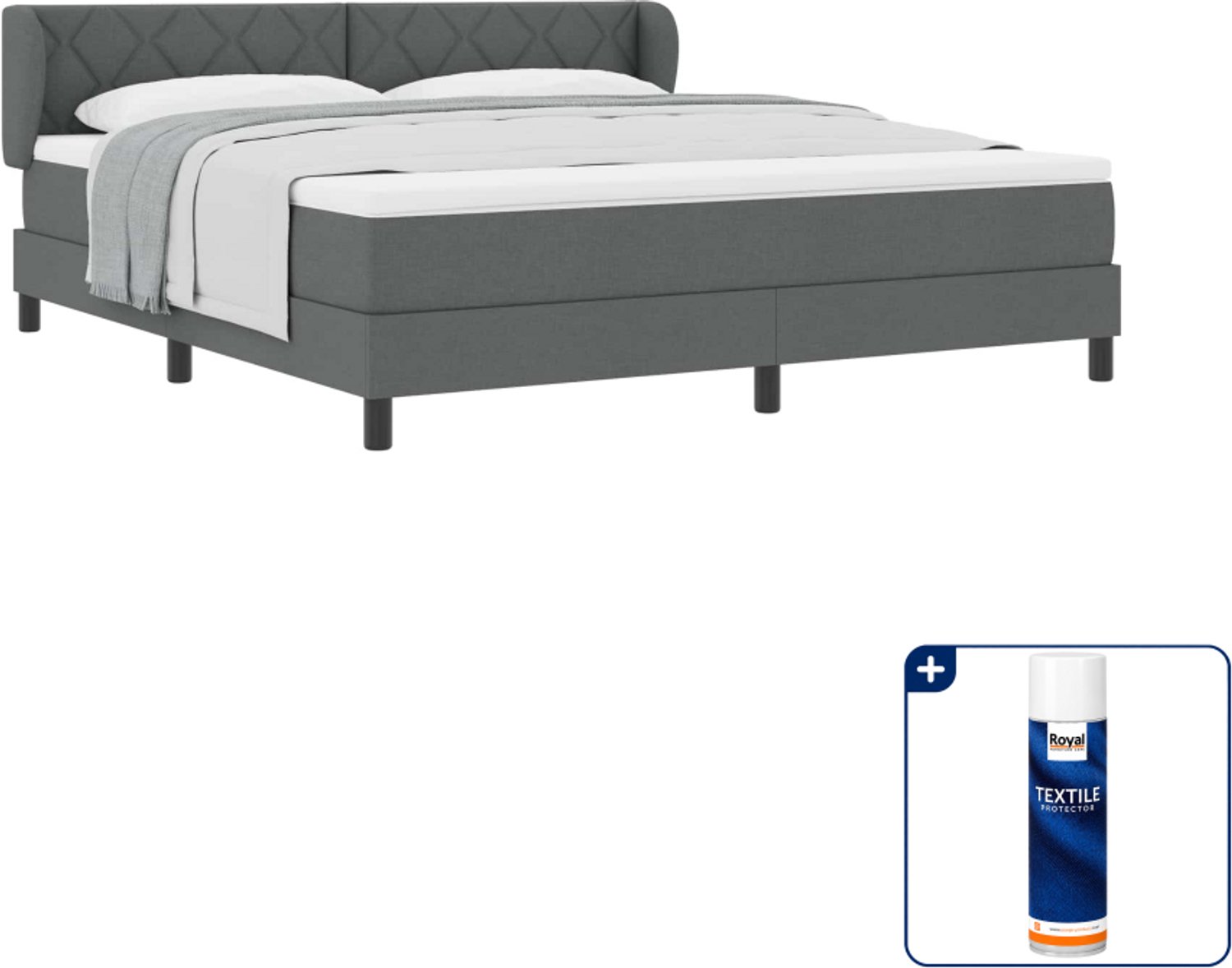 vidaXL Boxspringbed Kingsize - 180 x 200 cm - donkergrijs - Inclusief textielbeschermer 500 ml