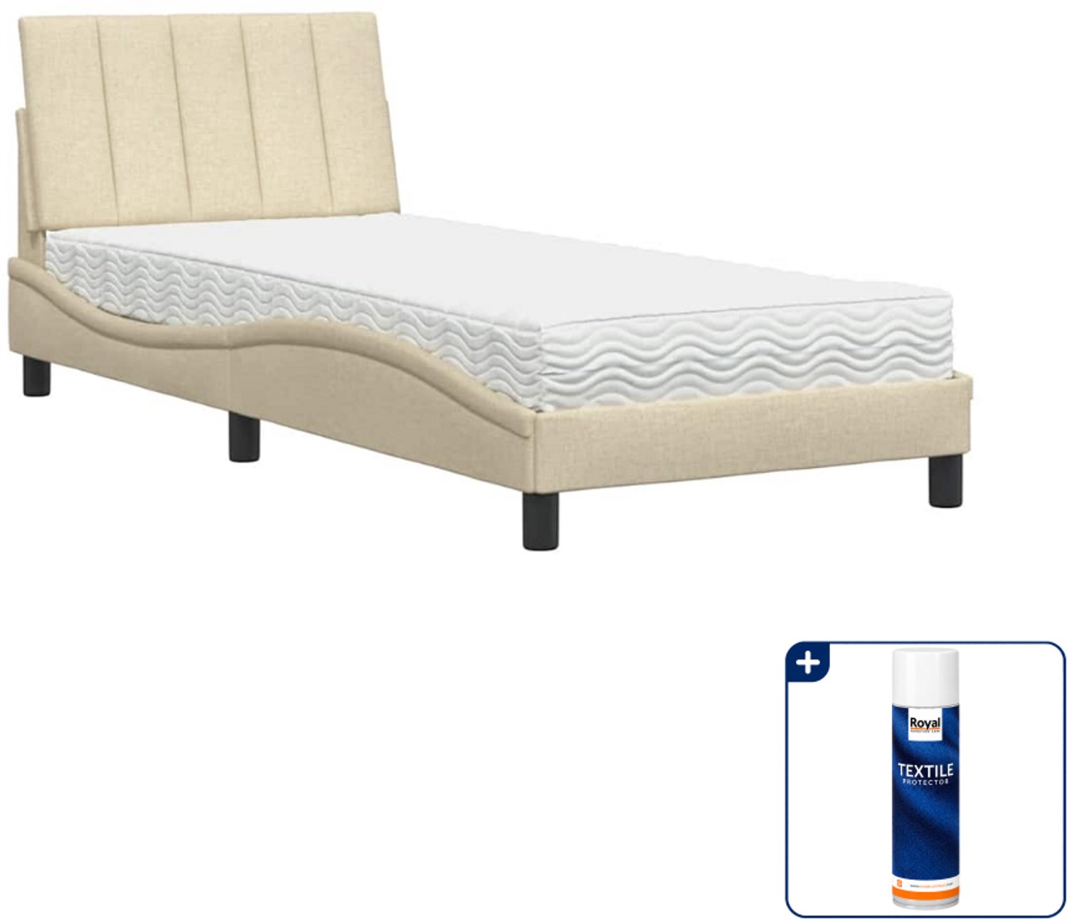 vidaXL bed met matras Hanko - 90 x 190 cm - stof - crème - Inclusief textielbeschermer 500 ml Grijs