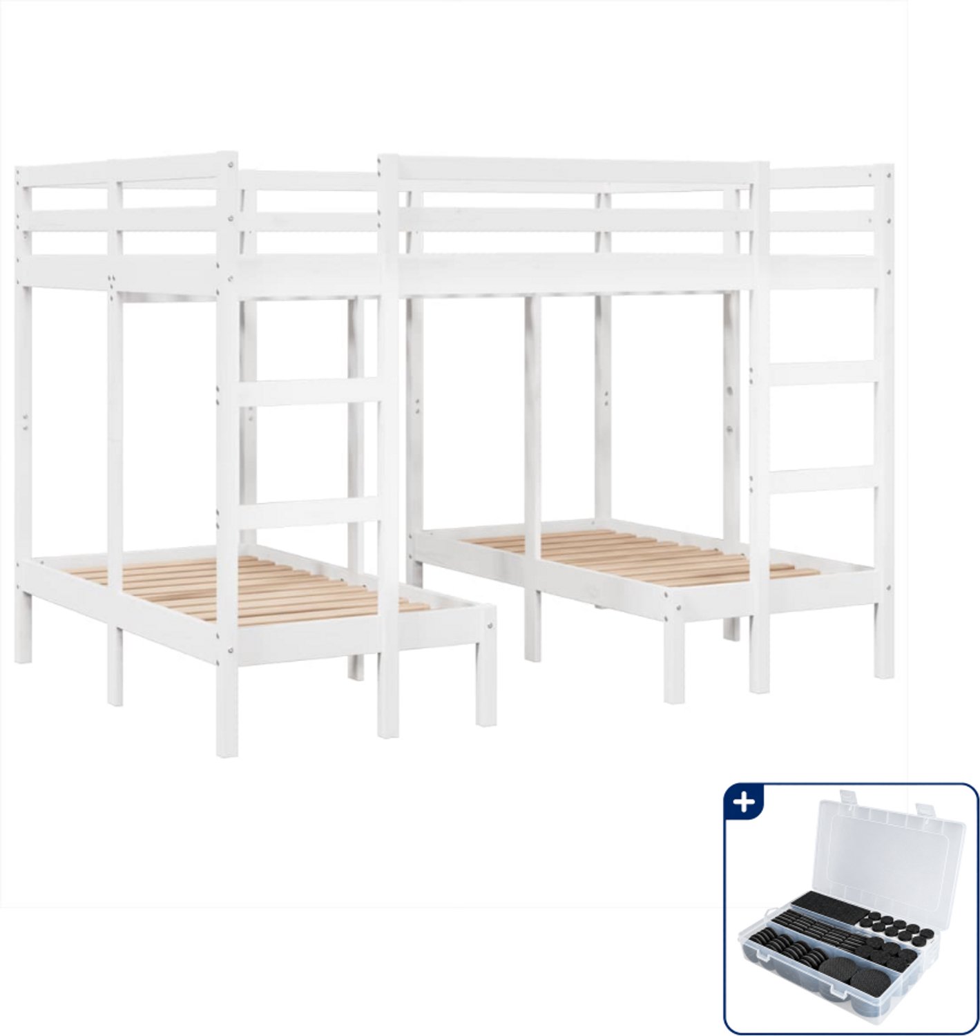 vidaXL 3-voudig stapelbed - 140x200/70x140 cm - grenenhout - wit - Inclusief antikrasvilt 177-delig