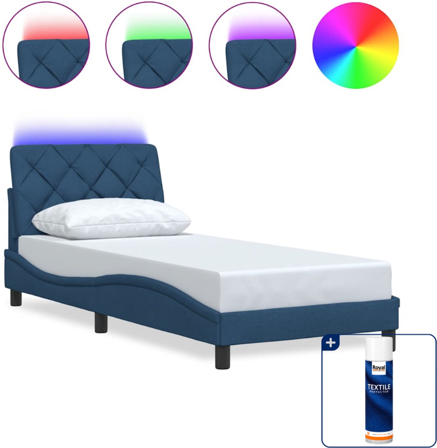 vidaXL bedframe met LED - 90 x 190 cm - stof - blauw - Inclusief textielbeschermer 500 ml
