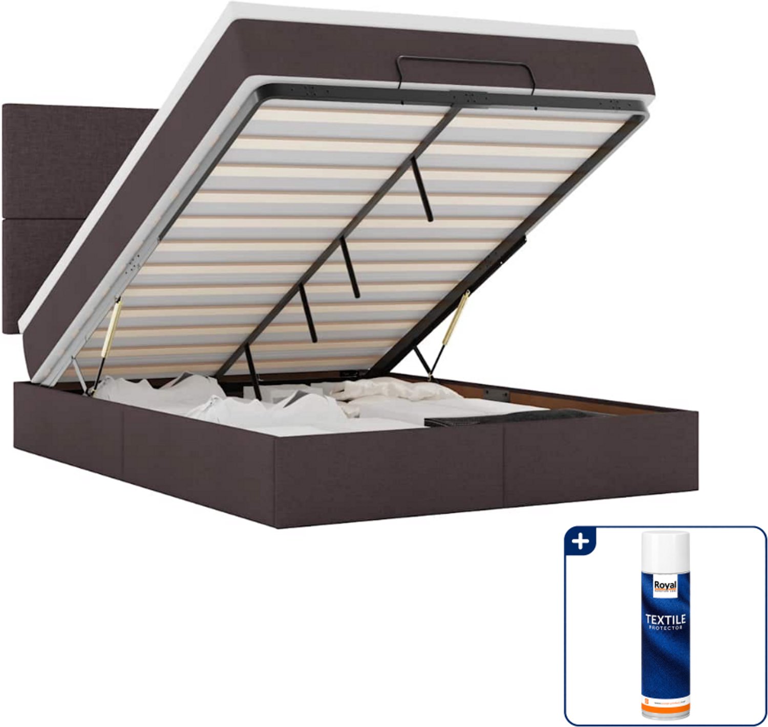 vidaXL ottoman bed - Small double - 140 x 200 cm - donkerbruin - Inclusief textielbeschermer 500 ml Zwart