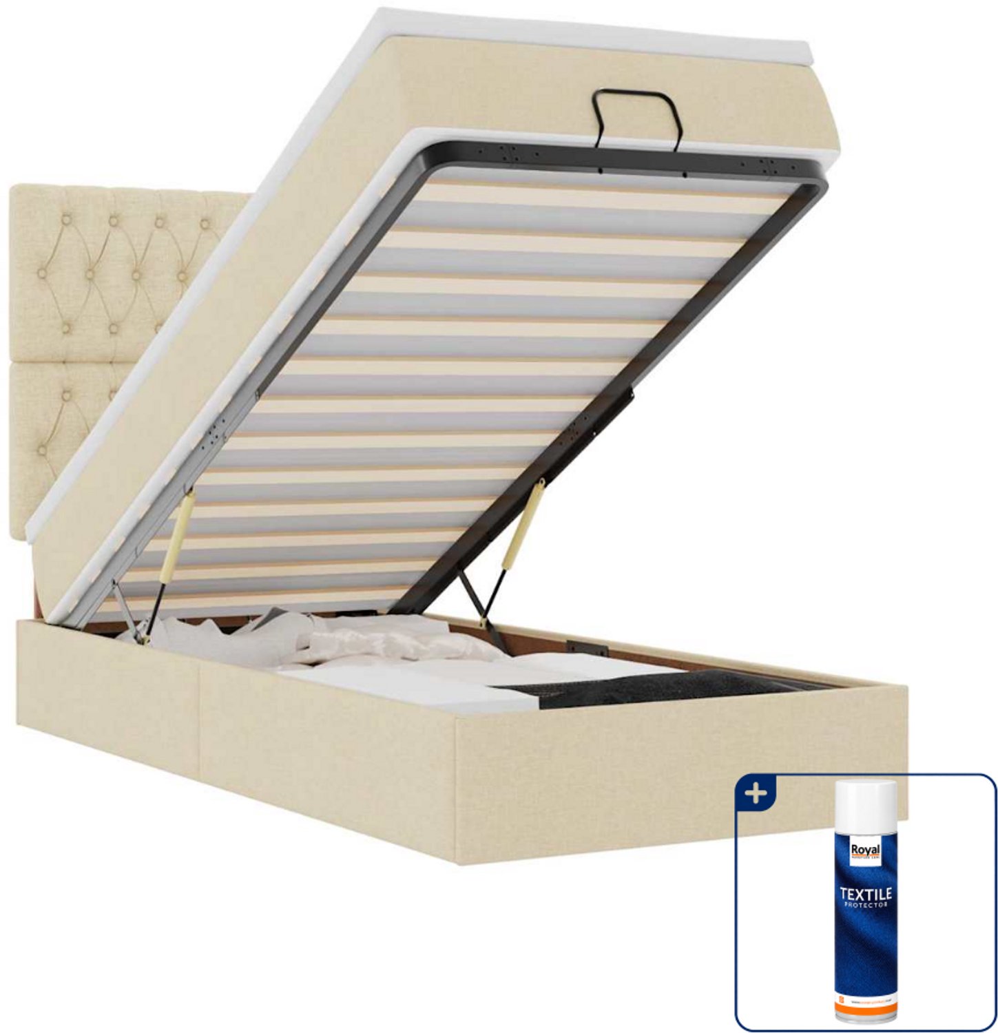 vidaXL bed met matras - 90 x 200 cm - stof - crèmekleurig - Inclusief textielbeschermer 500 ml Roze