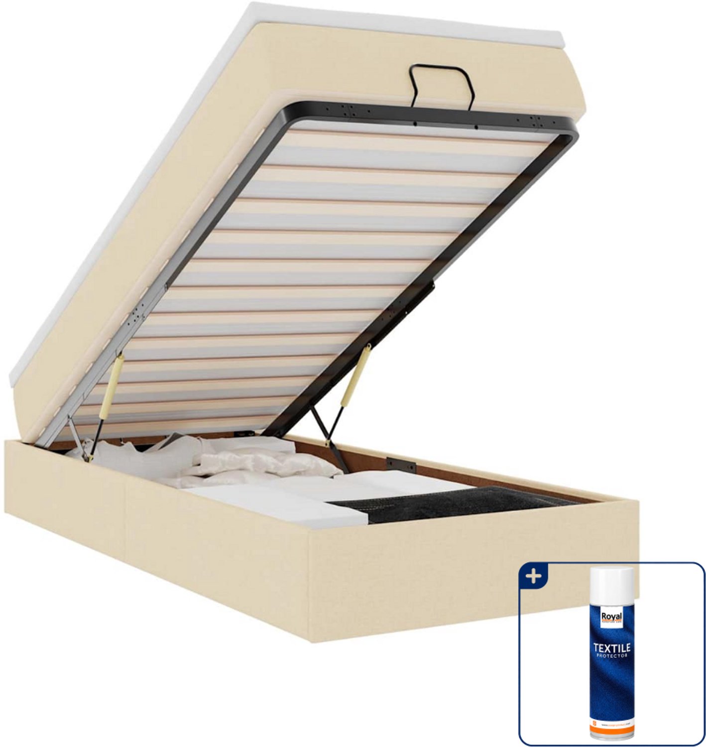 vidaXL Ottoman bed met matras - 80 x 200 cm - stof - crème - Inclusief textielbeschermer 500 ml