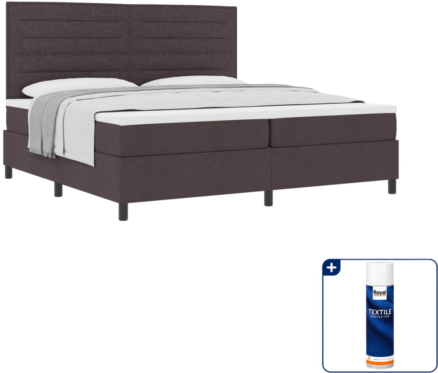 vidaXL Boxspringbed met matras - 200 x 200 cm - stof - donkerbruin - Inclusief textielbeschermer 500 ml