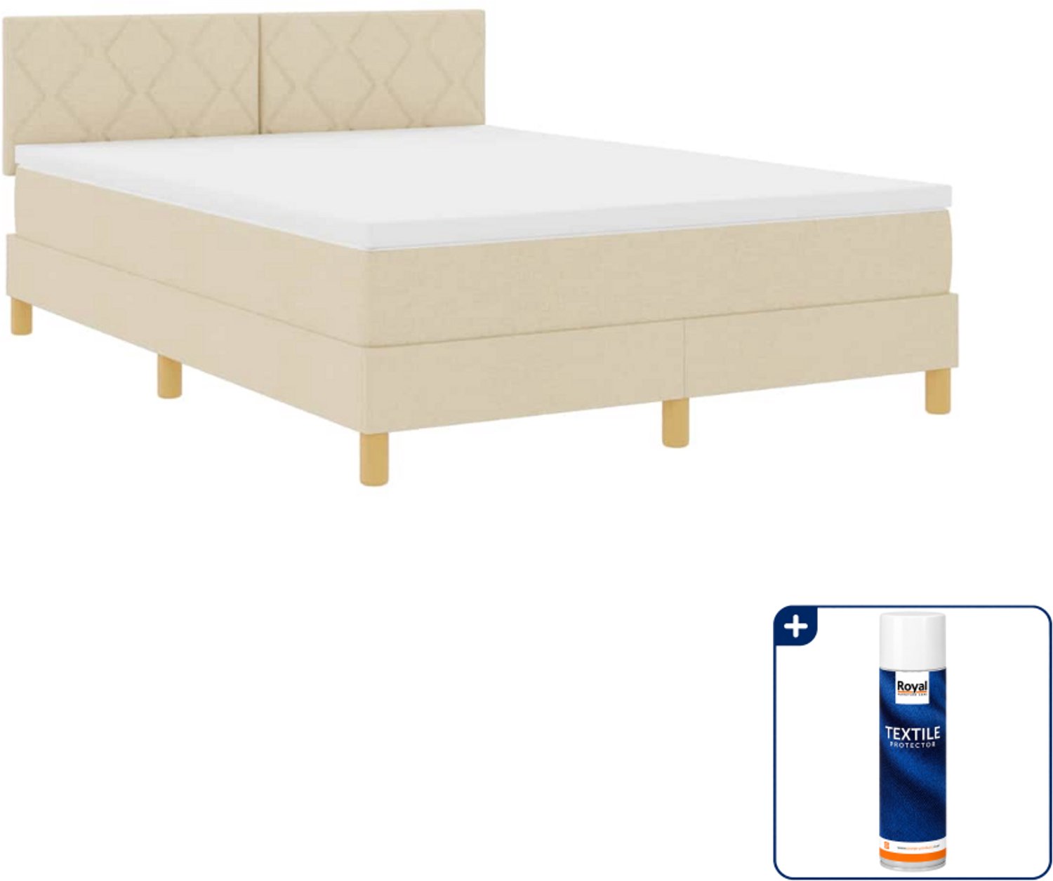 vidaXL LED boxspring - Queensize 160 x 200 cm - crème - Inclusief textielbeschermer 500 ml