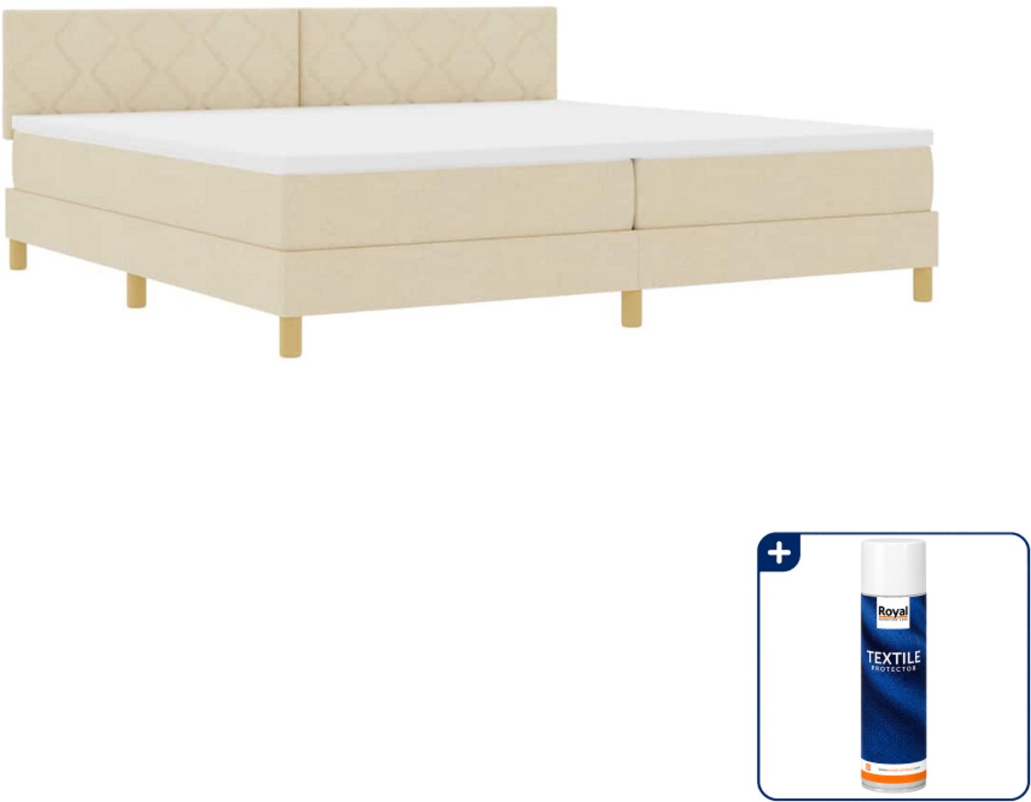 vidaXL LED boxspringbed - 200 x 200 cm - crème - Inclusief textielbeschermer 500 ml