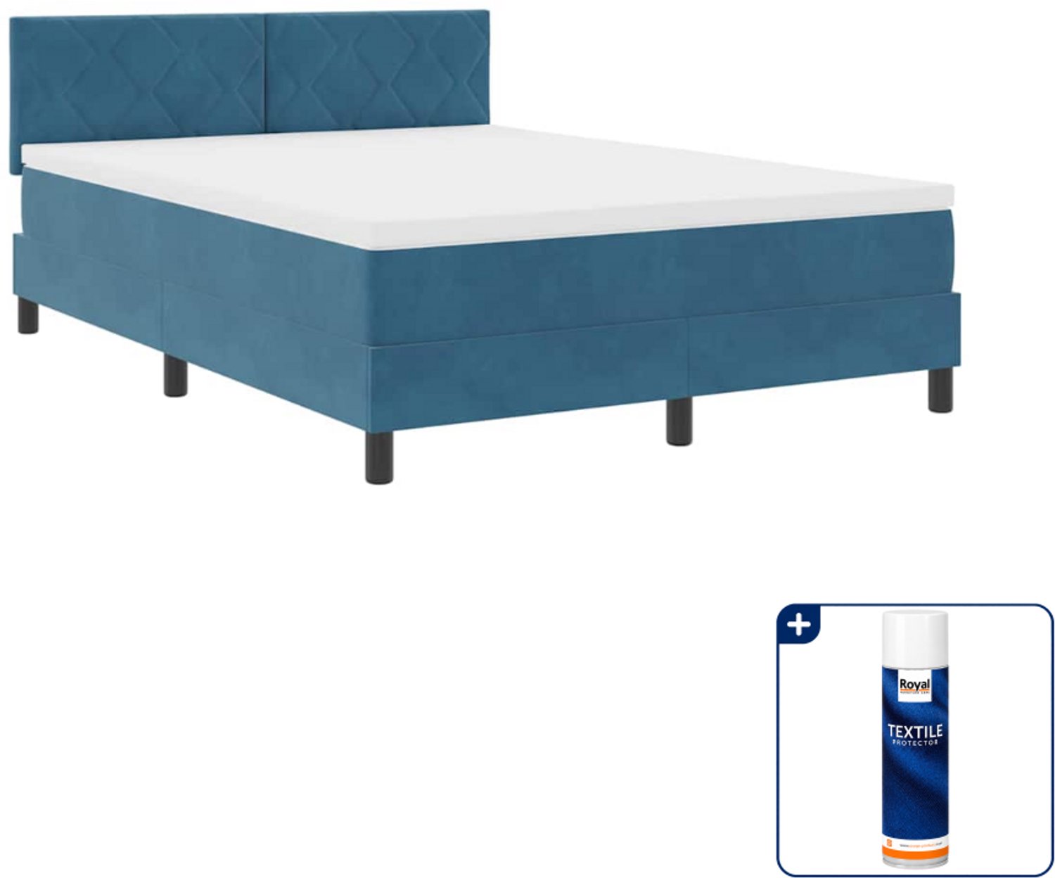vidaXL LED boxspring Small double - 140 x 200 cm - donkerblauw - Inclusief textielbeschermer 500 ml