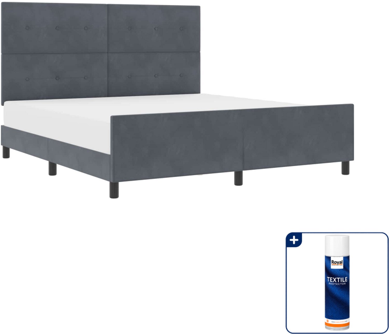 vidaXL Kingsize boxspringbed 180 x 200 cm - fluweel - donkergrijs - Inclusief textielbeschermer 500 ml Crème
