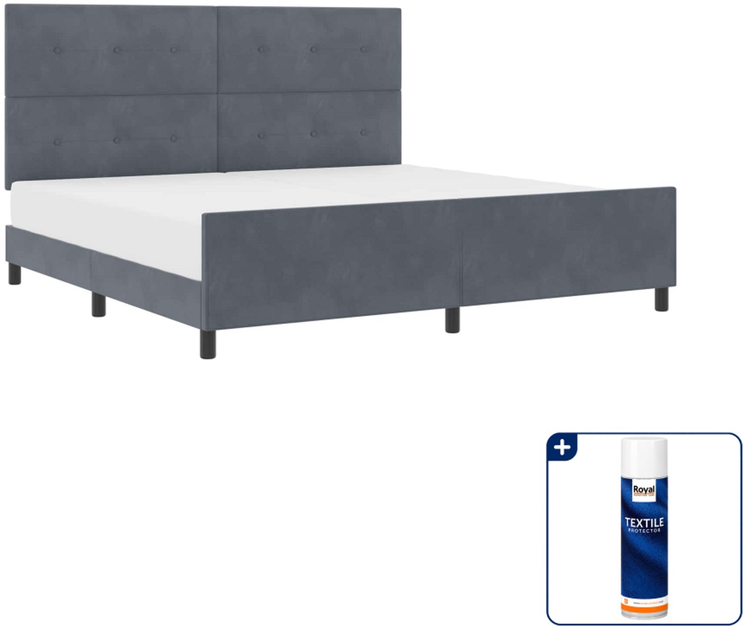 vidaXL Boxspringbed - 200 x 200 cm - fluweel - donkergrijs - Inclusief textielbeschermer 500 ml Taupe