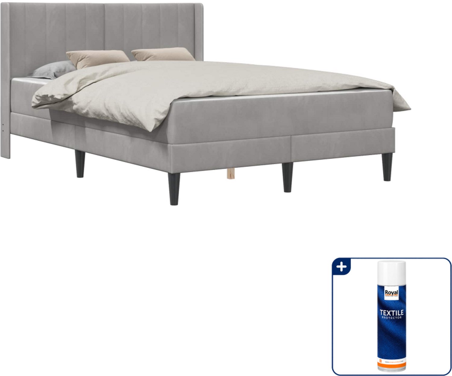 vidaXL bedframe met matras - Small double - 140 x 200 cm - lichtgrijs - Inclusief textielbeschermer 500 ml