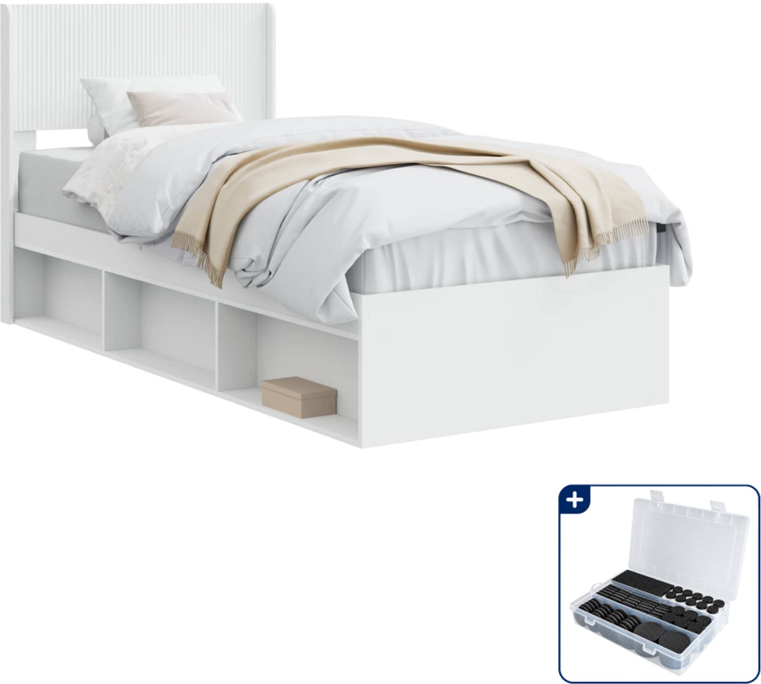 vidaXL bedframe met opbergruimte en hoofdbord - 90 x 200 cm - wit - Inclusief antikrasvilt 177-delig