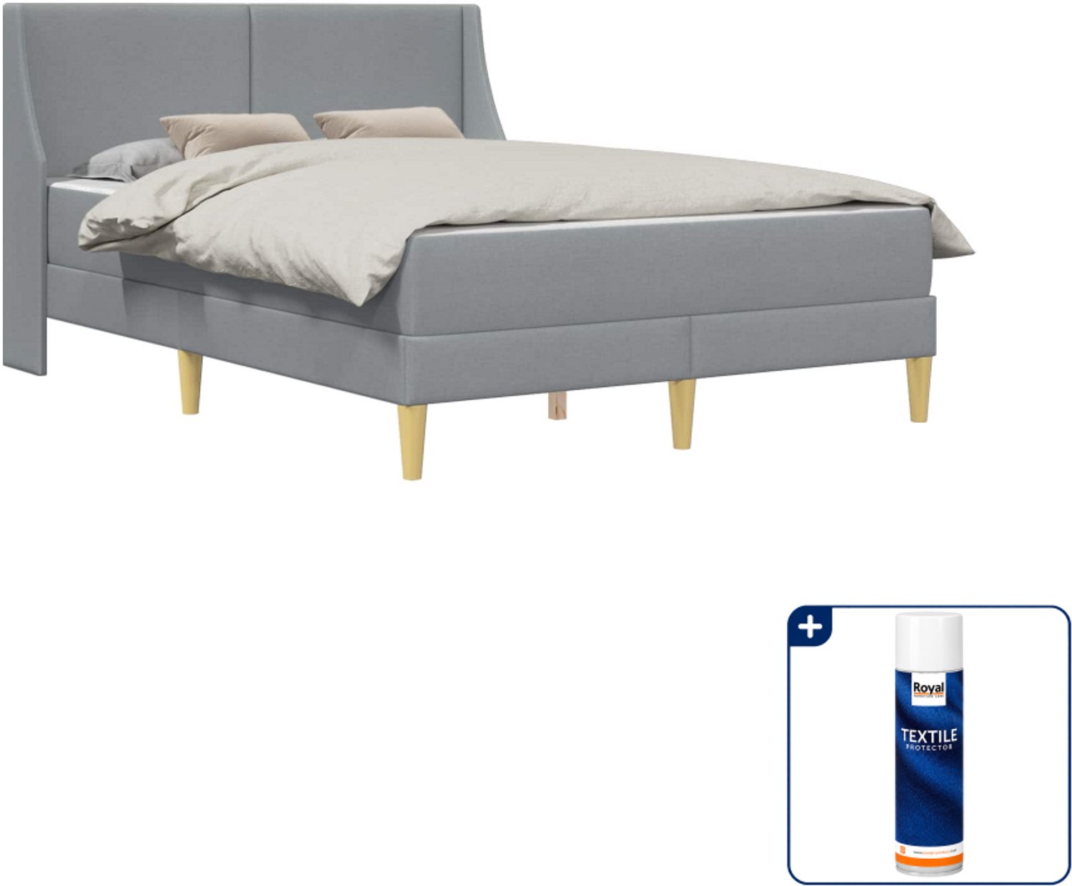 vidaXL bedframe met matras 120 x 190 cm - polyester - lichtgrijs - Inclusief textielbeschermer 500 ml