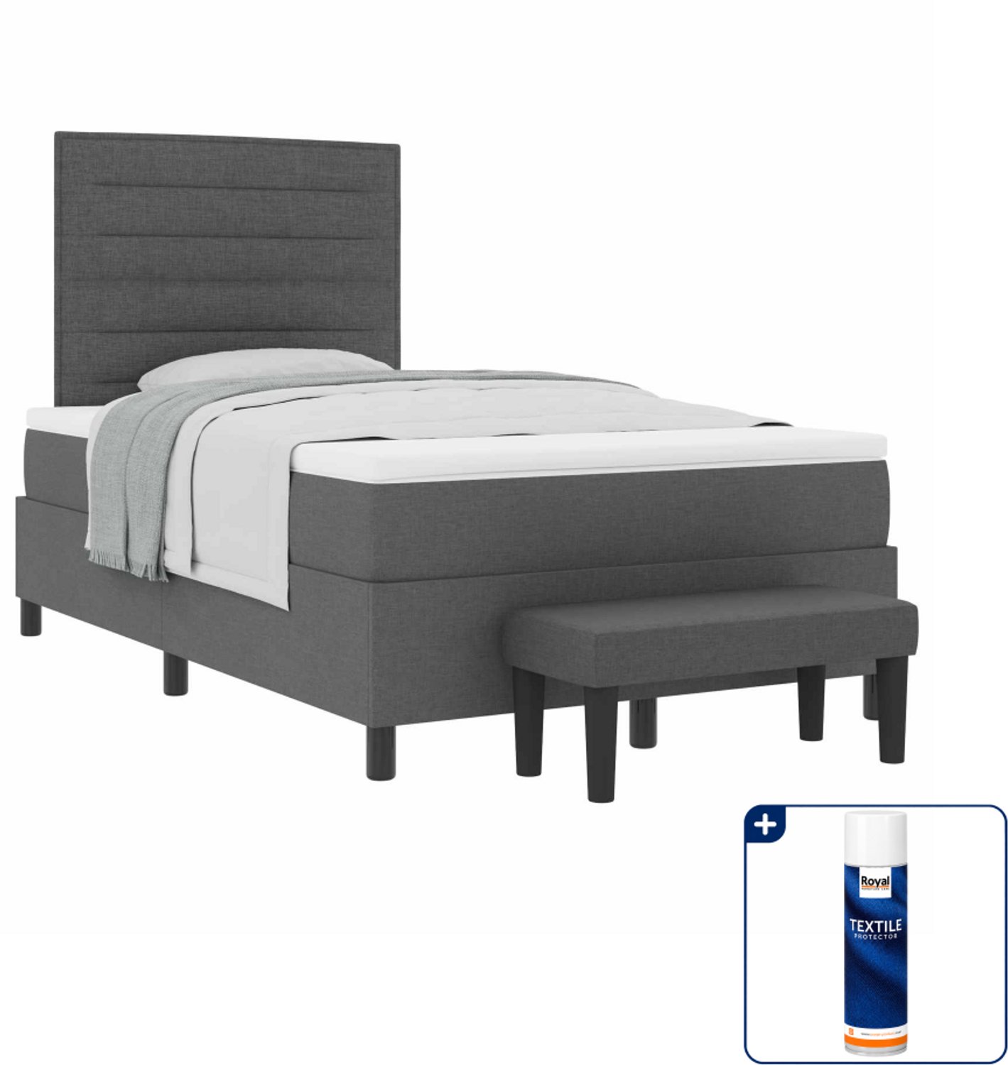 vidaXL boxspringbed - 120 x 190 cm - donkergrijs - Inclusief textielbeschermer 500 ml