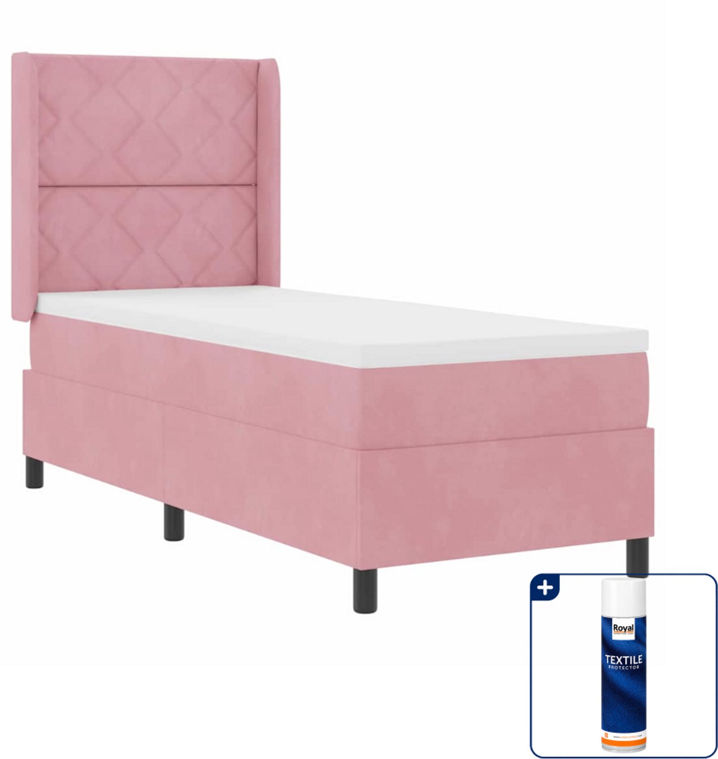 vidaXL Boxspringbed - 80 x 200 cm - fluweel - roze - Inclusief textielbeschermer 500 ml
