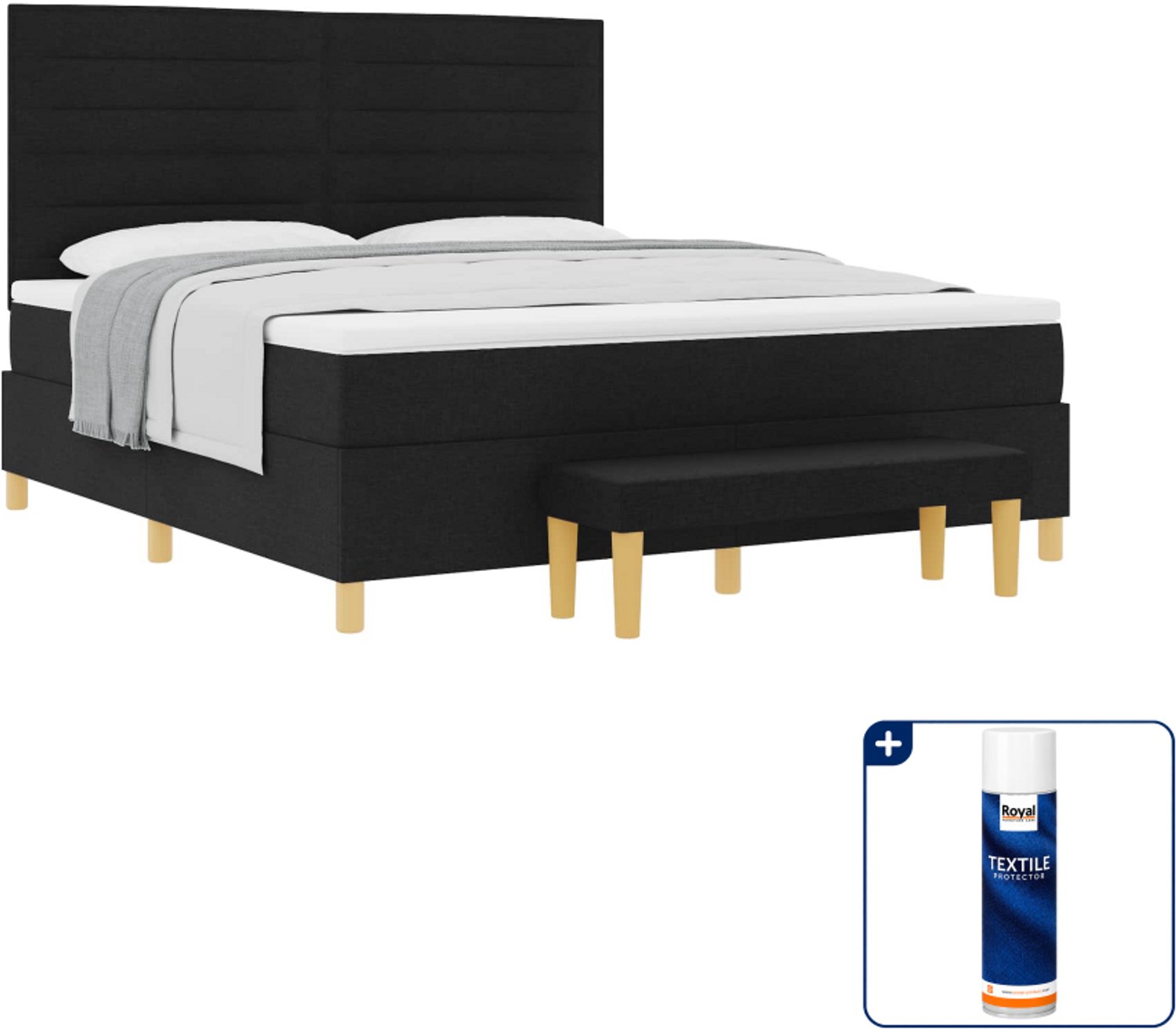 vidaXL Boxspring Kingsize 180 x 200 cm - zwart - Inclusief textielbeschermer 500 ml Blauw