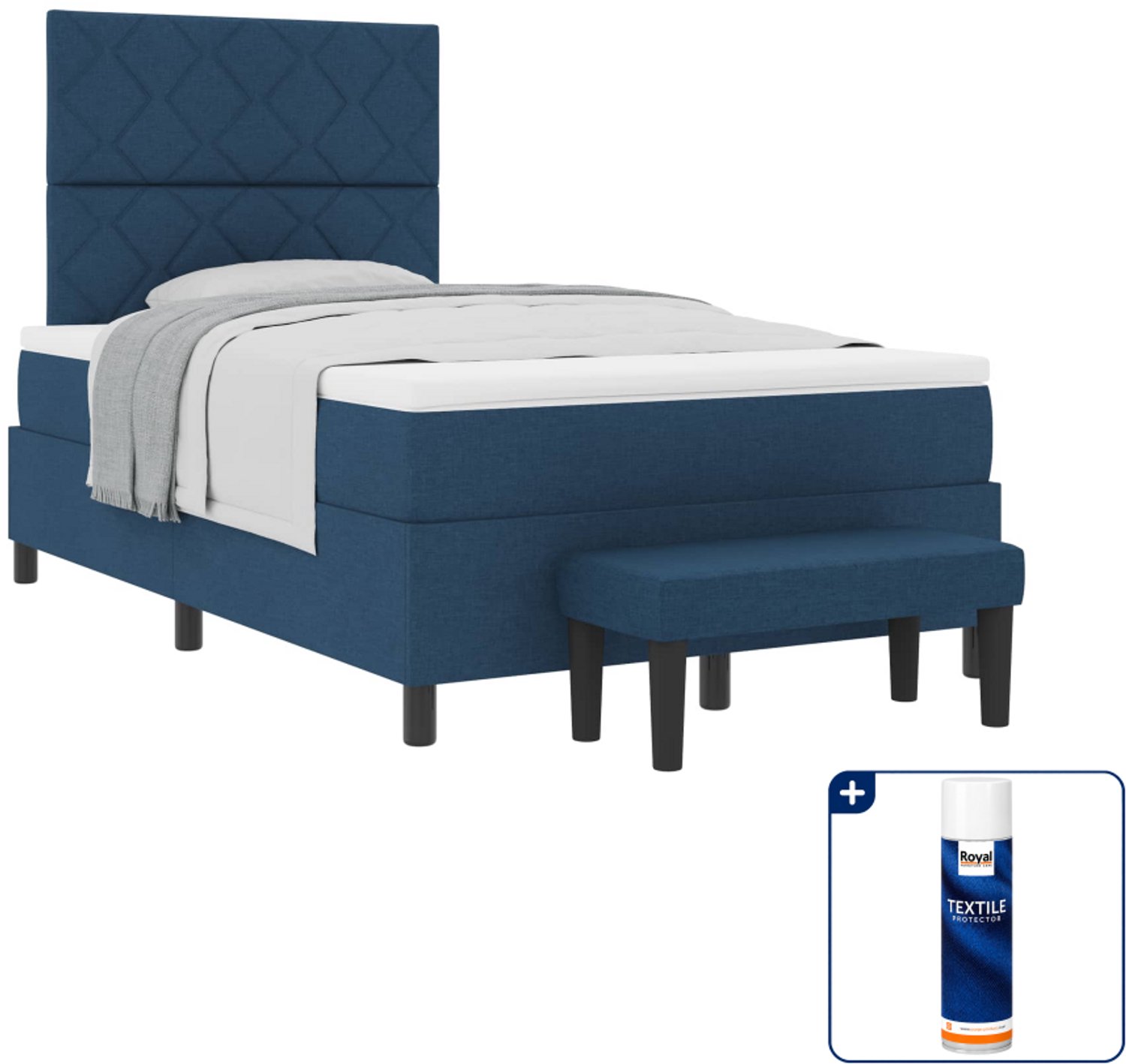 vidaXL boxspringbed - 120 x 190 cm - stof - blauw - Inclusief textielbeschermer 500 ml