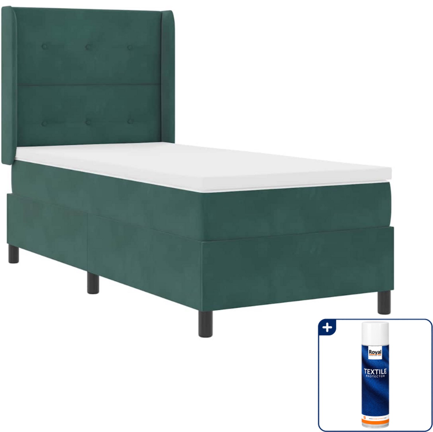 vidaXL boxspringbed - 90 x 190 cm - donkergroen - Inclusief textielbeschermer 500 ml