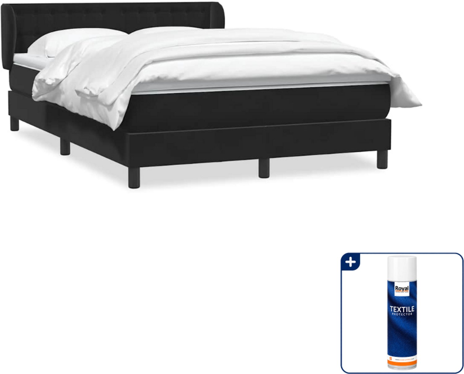 vidaXL boxspring met matras - Queensize - 160 x 210 cm - zwart - Inclusief textielbeschermer 500 ml Bruin