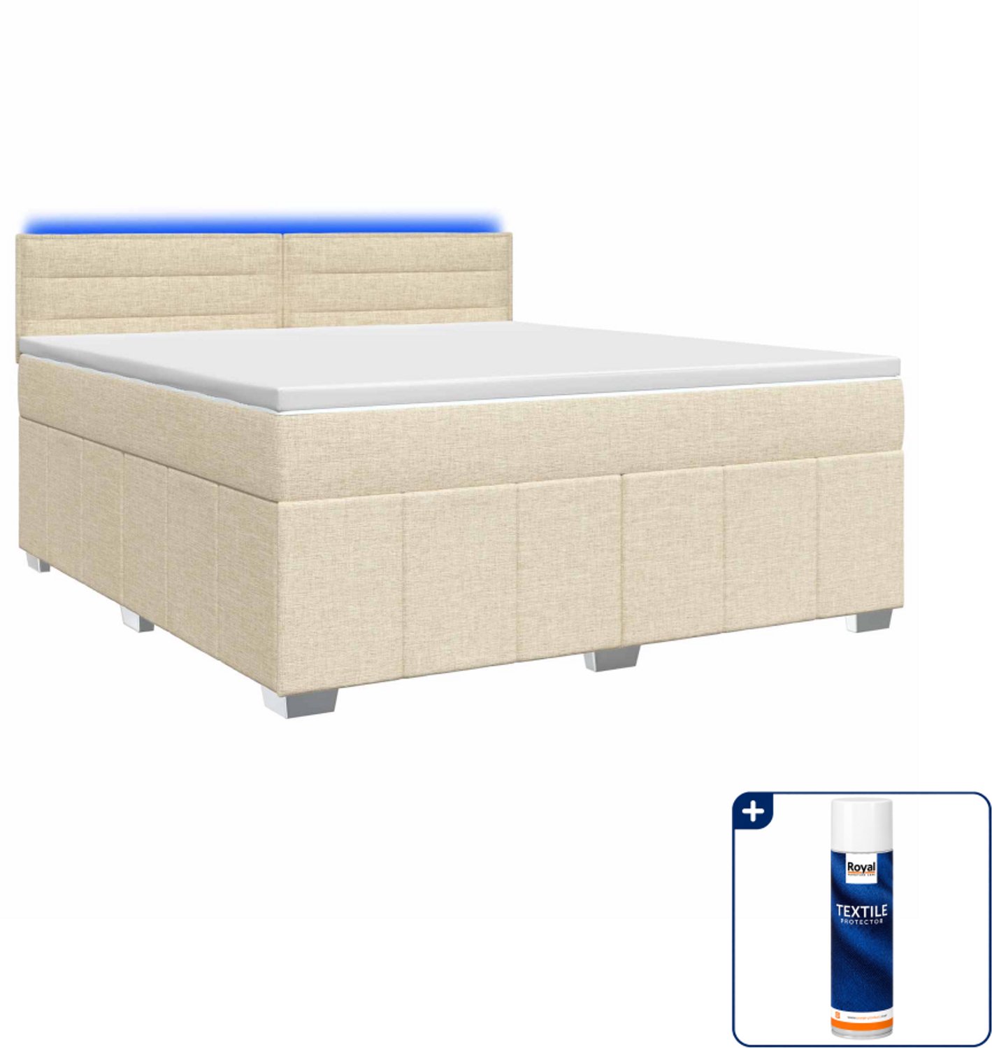 vidaXL Boxspringbed - 140 x 190 cm - crèmekleurig - Inclusief textielbeschermer 500 ml