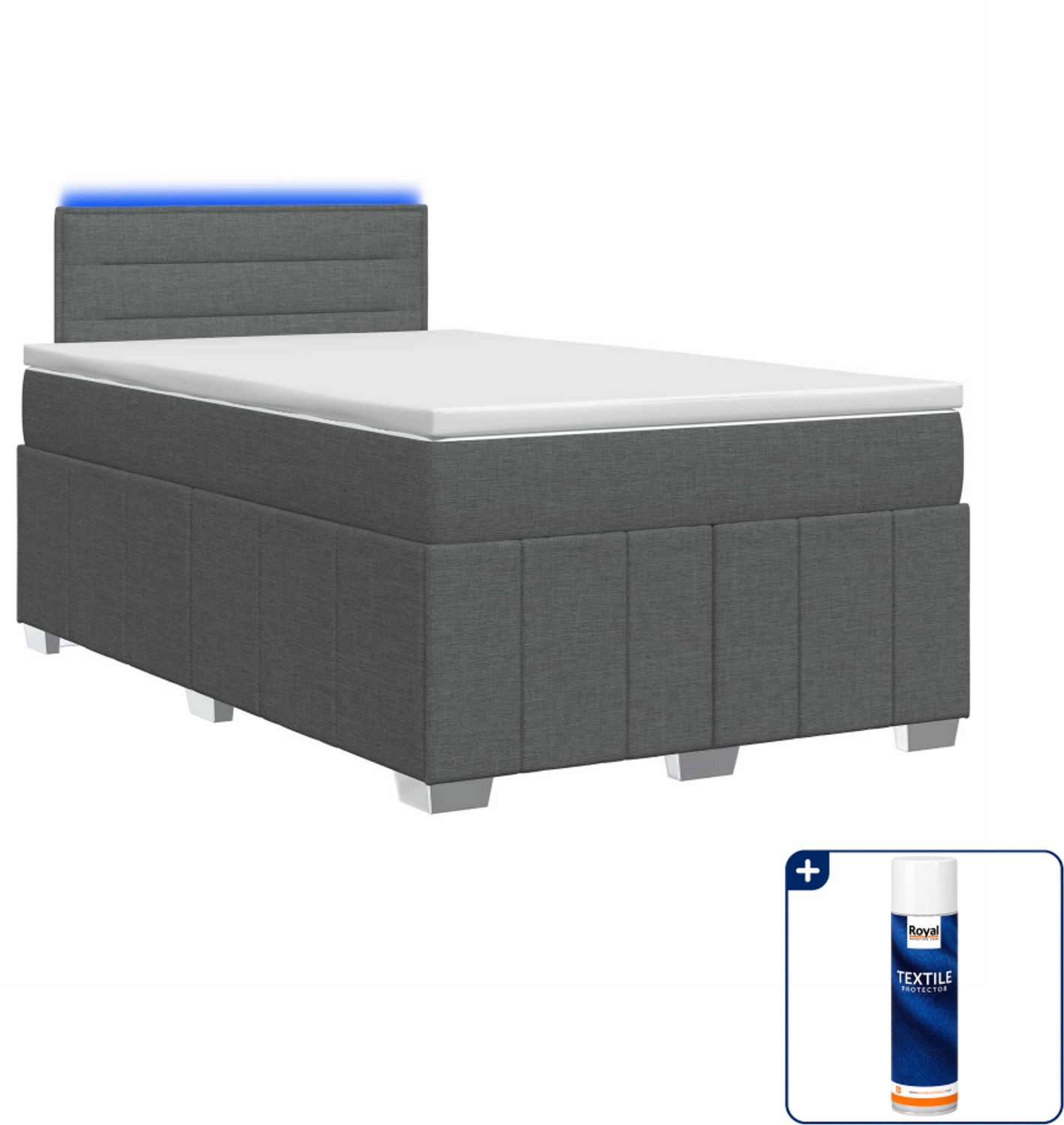 vidaXL boxspringbed met matras - 120 x 200 cm - donkergrijs - Inclusief textielbeschermer 500 ml Donker Grijn