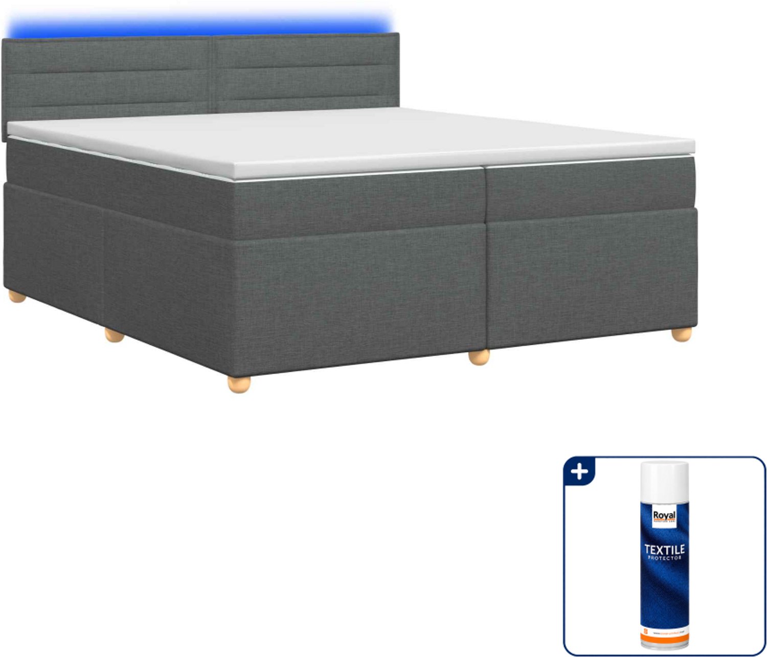 vidaXL Boxspringbed - 200 x 200 cm - donkergrijs - Inclusief textielbeschermer 500 ml Donker Grijn