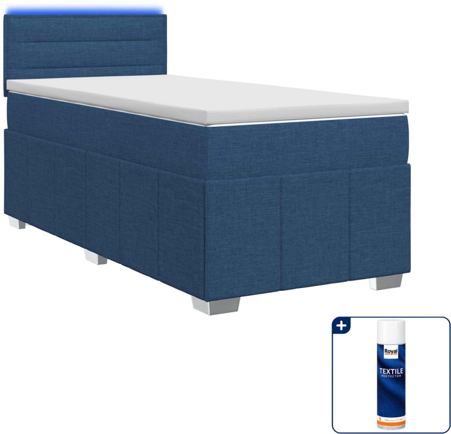vidaXL boxspringbed met matras - 90 x 200 cm - blauw - Inclusief textielbeschermer 500 ml